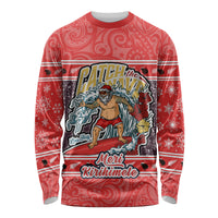 Custom New Zealand Christmas Long Sleeve Shirt Santa Catch The Wave Maori Pattern Retro Style LT03 Unisex Red - Polynesian Pride