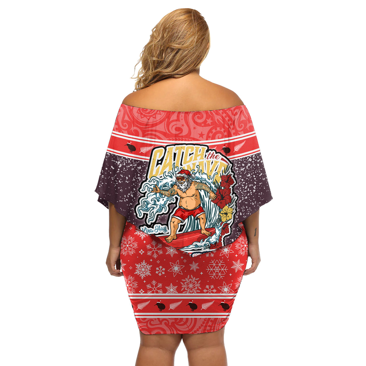 custom-new-zealand-christmas-off-shoulder-short-dress-santa-catch-the-wave-maori-pattern-retro-style