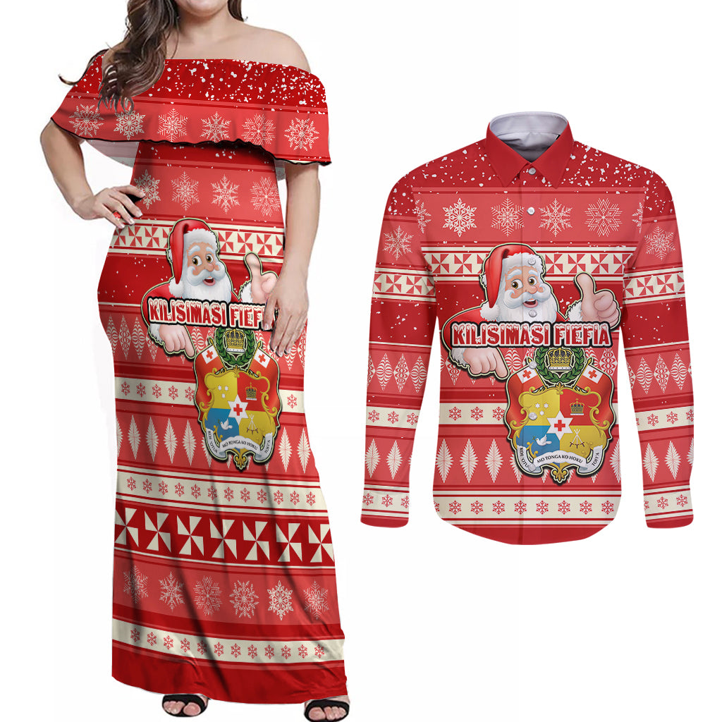 tonga-christmas-couples-matching-off-shoulder-maxi-dress-and-long-sleeve-button-shirts-the-santa-coat-of-arms-with-ngatu-and-snow-pattern