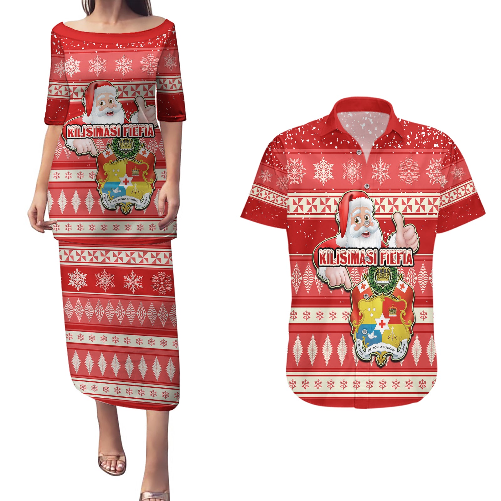 tonga-christmas-couples-matching-puletasi-dress-and-hawaiian-shirt-the-santa-coat-of-arms-with-ngatu-and-snow-pattern