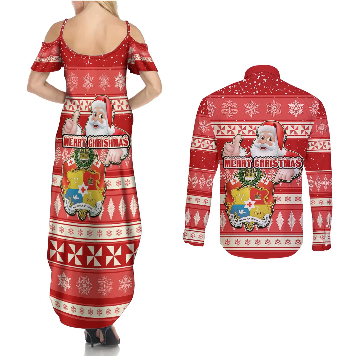 tonga-christmas-couples-matching-summer-maxi-dress-and-long-sleeve-button-shirts-the-santa-coat-of-arms-with-ngatu-and-snow-pattern