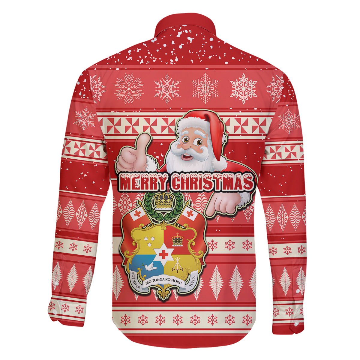 Tonga Christmas Family Matching Mermaid Dress and Hawaiian Shirt The Santa Coat of Arms with Ngatu and Snow Pattern LT03 - Polynesian Pride