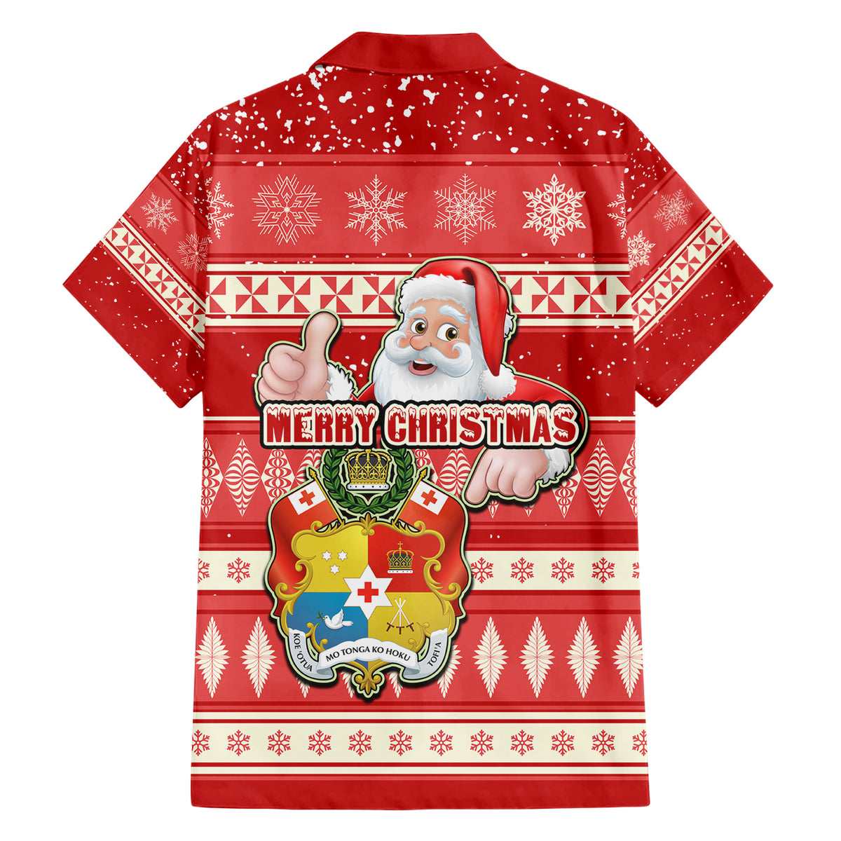 Tonga Christmas Family Matching Short Sleeve Bodycon Dress and Hawaiian Shirt The Santa Coat of Arms with Ngatu and Snow Pattern LT03 - Polynesian Pride