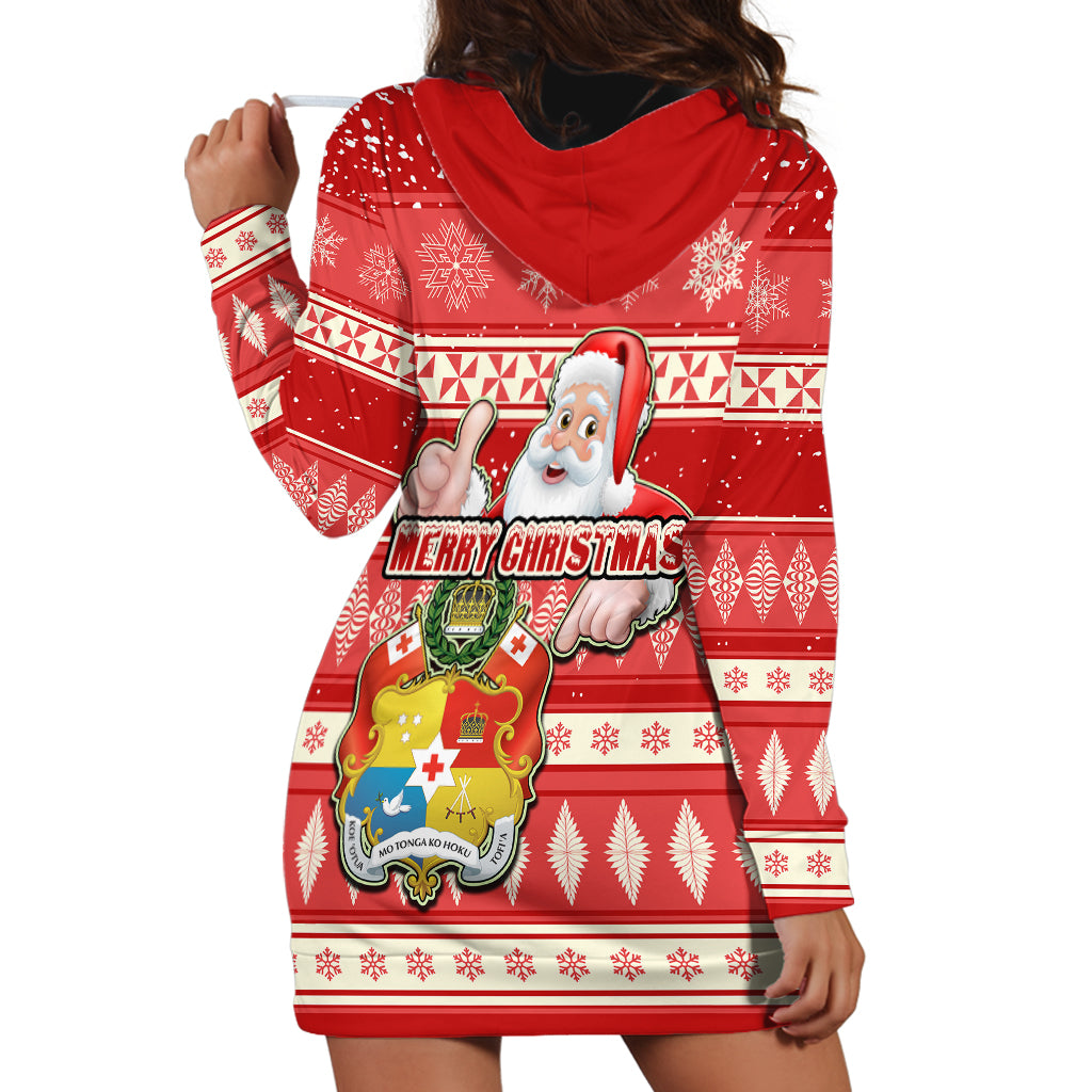Tonga Christmas Hoodie Dress The Santa Coat of Arms with Ngatu and Snow Pattern LT03 - Polynesian Pride