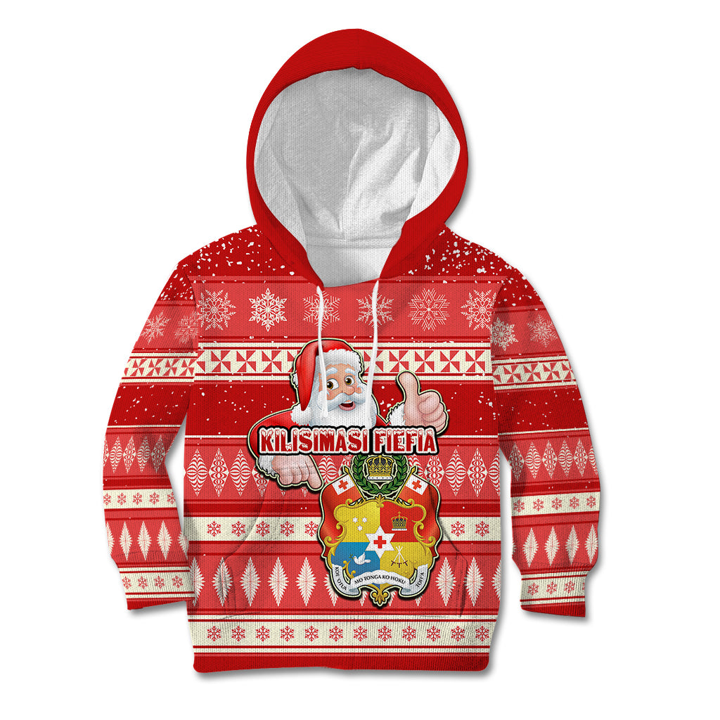 Tonga Christmas Kid Hoodie The Santa Coat of Arms with Ngatu and Snow Pattern LT03 Hoodie Red - Polynesian Pride
