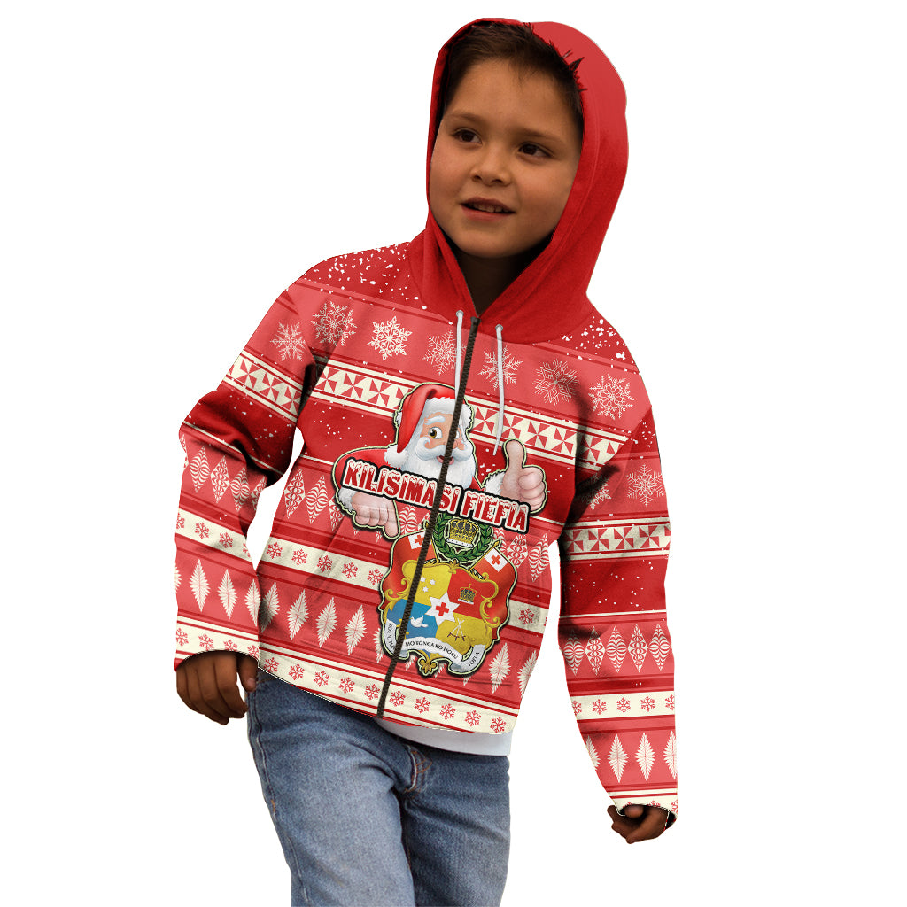Tonga Christmas Kid Hoodie The Santa Coat of Arms with Ngatu and Snow Pattern LT03 - Polynesian Pride