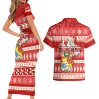 Custom Tonga Christmas Couples Matching Short Sleeve Bodycon Dress and Hawaiian Shirt The Santa Coat of Arms with Ngatu and Snow Pattern LT03 - Polynesian Pride