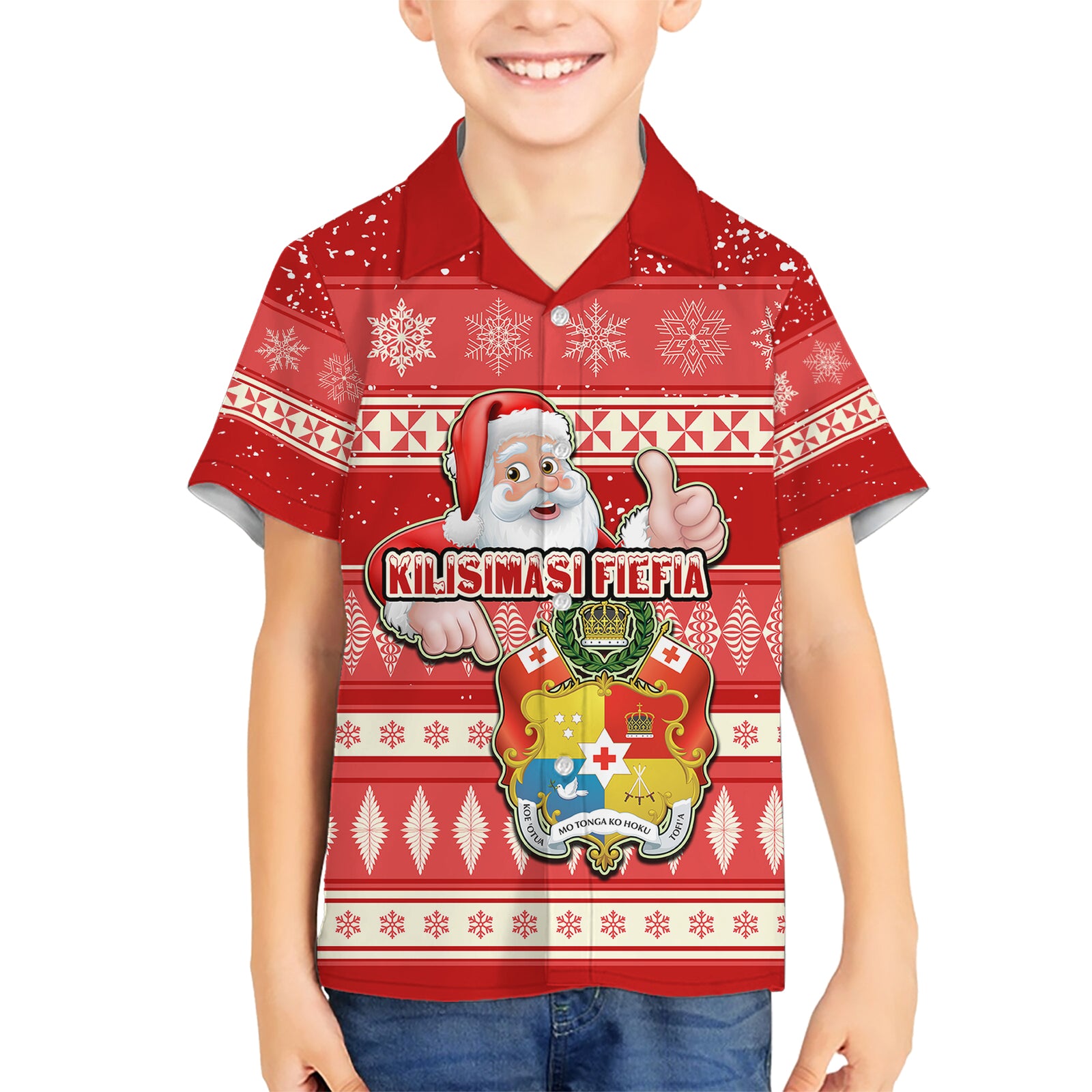 custom-tonga-christmas-kid-hawaiian-shirt-the-santa-coat-of-arms-with-ngatu-and-snow-pattern