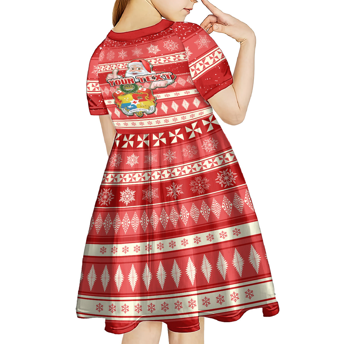 custom-tonga-christmas-kid-short-sleeve-dress-the-santa-coat-of-arms-with-ngatu-and-snow-pattern