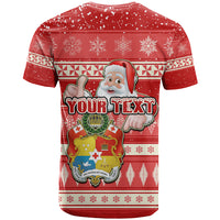 Custom Tonga Christmas T Shirt The Santa Coat of Arms with Ngatu and Snow Pattern LT03 - Polynesian Pride