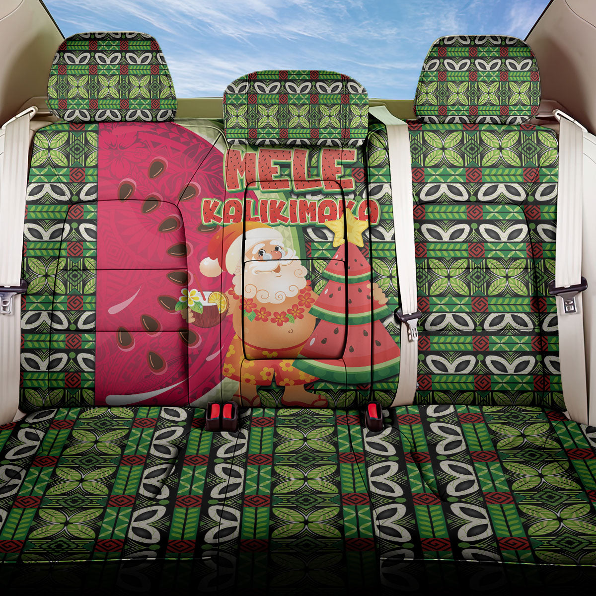 Hawaii Watermelon Mele Kalikimaka Back Car Seat Cover Tribal Pacific Pattern with Tropical Funny Santa Claus LT03 One Size Multicolor - Polynesian Pride