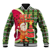 Hawaii Watermelon Mele Kalikimaka Baseball Jacket Tribal Pacific Pattern with Tropical Funny Santa Claus LT03 Unisex Multicolor - Polynesian Pride