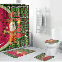Hawaii Watermelon Mele Kalikimaka Bathroom Set Tribal Pacific Pattern with Tropical Funny Santa Claus LT03 Bathroom Set (4 pcs) Multicolor - Polynesian Pride