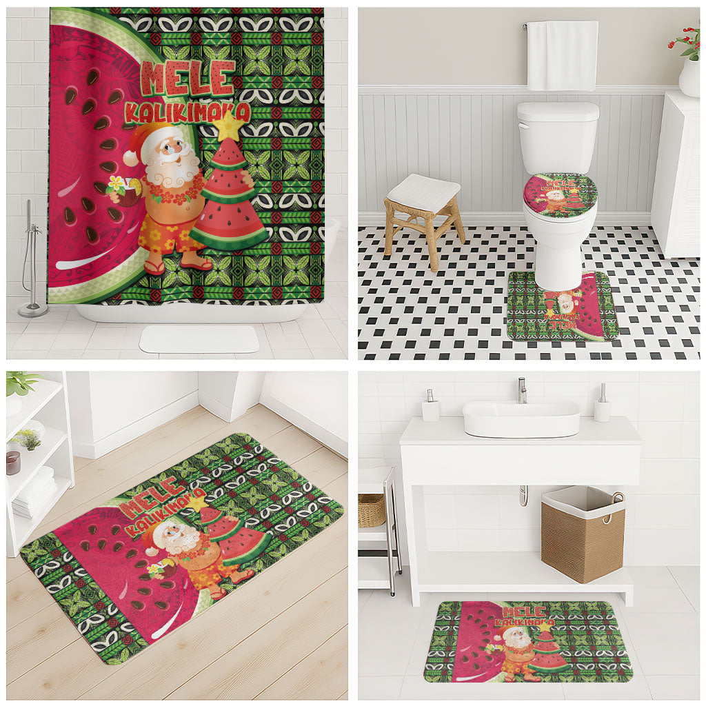 Hawaii Watermelon Mele Kalikimaka Bathroom Set Tribal Pacific Pattern with Tropical Funny Santa Claus LT03 - Polynesian Pride
