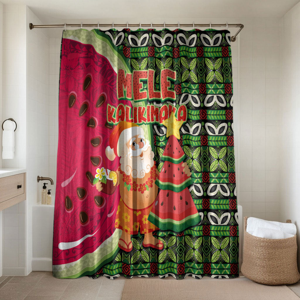 Hawaii Watermelon Mele Kalikimaka Bathroom Set Tribal Pacific Pattern with Tropical Funny Santa Claus LT03 Shower Curtain Only Multicolor - Polynesian Pride