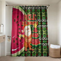 Hawaii Watermelon Mele Kalikimaka Bathroom Set Tribal Pacific Pattern with Tropical Funny Santa Claus LT03 Shower Curtain Only Multicolor - Polynesian Pride