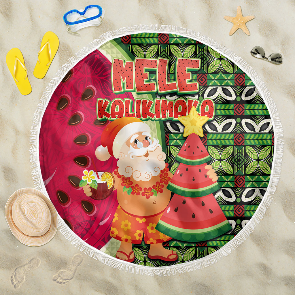 Hawaii Watermelon Mele Kalikimaka Beach Blanket Tribal Pacific Pattern with Tropical Funny Santa Claus LT03 One Size 150cm Multicolor - Polynesian Pride