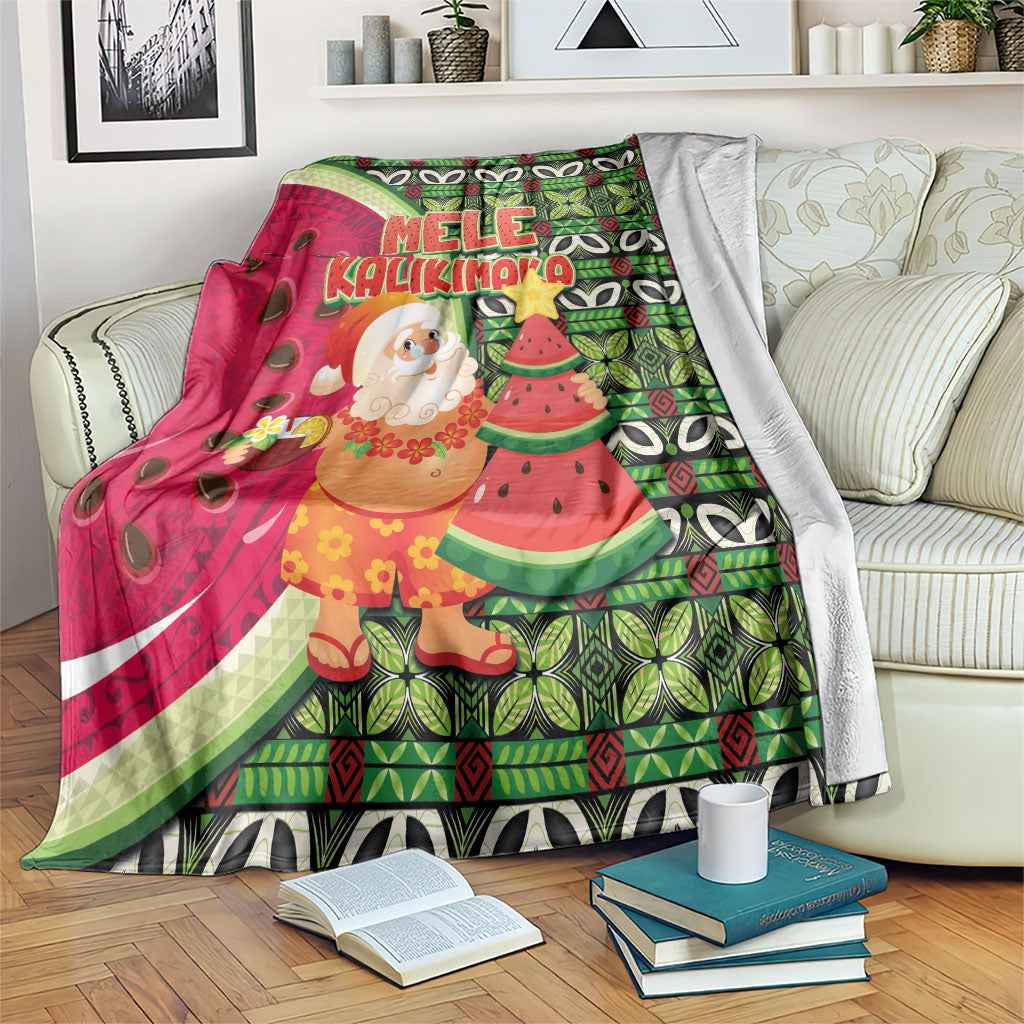 Hawaii Watermelon Mele Kalikimaka Blanket Tribal Pacific Pattern with Tropical Funny Santa Claus LT03 Multicolor - Polynesian Pride