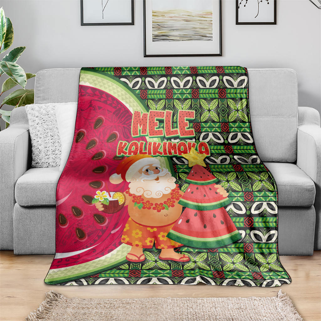 Hawaii Watermelon Mele Kalikimaka Blanket Tribal Pacific Pattern with Tropical Funny Santa Claus LT03 - Polynesian Pride