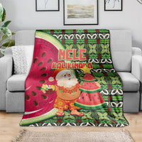 Hawaii Watermelon Mele Kalikimaka Blanket Tribal Pacific Pattern with Tropical Funny Santa Claus LT03 - Polynesian Pride