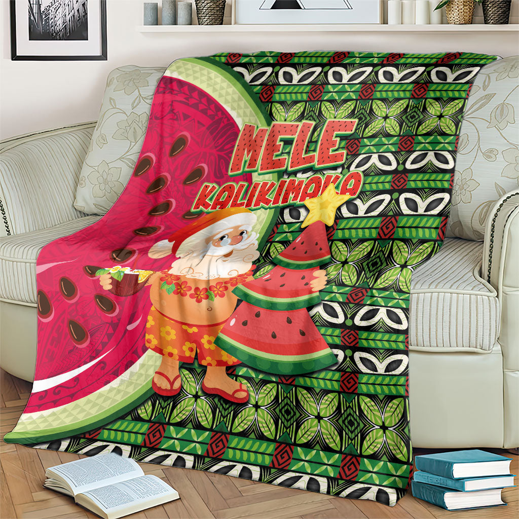 Hawaii Watermelon Mele Kalikimaka Blanket Tribal Pacific Pattern with Tropical Funny Santa Claus LT03 - Polynesian Pride