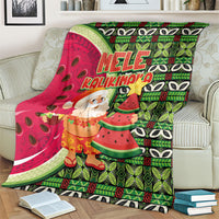 Hawaii Watermelon Mele Kalikimaka Blanket Tribal Pacific Pattern with Tropical Funny Santa Claus LT03 - Polynesian Pride