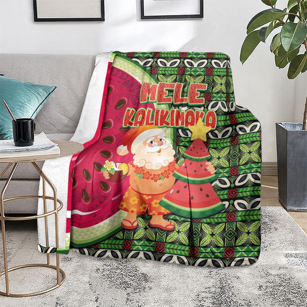 Hawaii Watermelon Mele Kalikimaka Blanket Tribal Pacific Pattern with Tropical Funny Santa Claus LT03 - Polynesian Pride