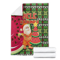 Hawaii Watermelon Mele Kalikimaka Blanket Tribal Pacific Pattern with Tropical Funny Santa Claus LT03 - Polynesian Pride
