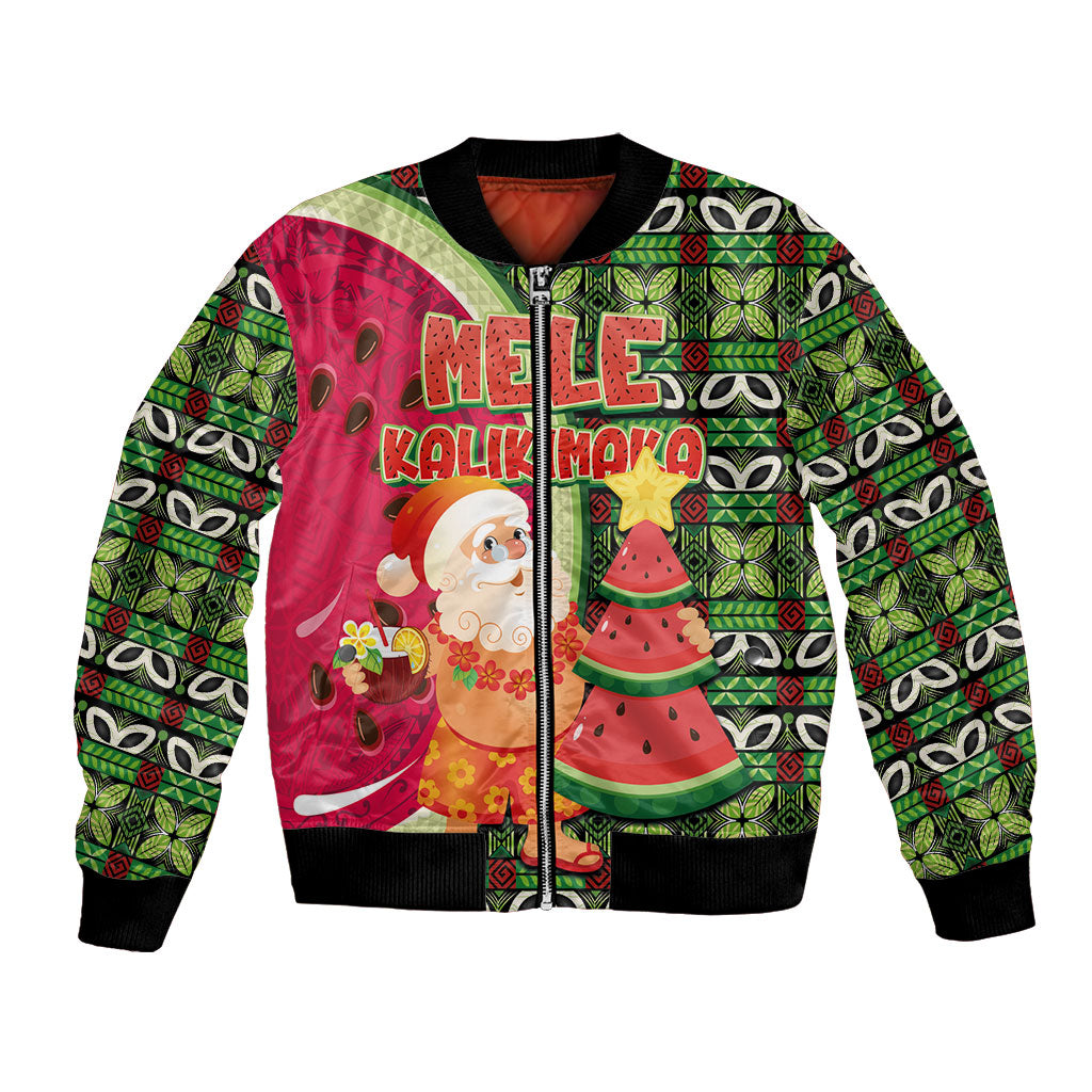 Hawaii Watermelon Mele Kalikimaka Bomber Jacket Tribal Pacific Pattern with Tropical Funny Santa Claus LT03 Unisex Multicolor - Polynesian Pride