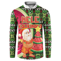 Hawaii Watermelon Mele Kalikimaka Button Sweatshirt Tribal Pacific Pattern with Tropical Funny Santa Claus LT03 Multicolor - Polynesian Pride