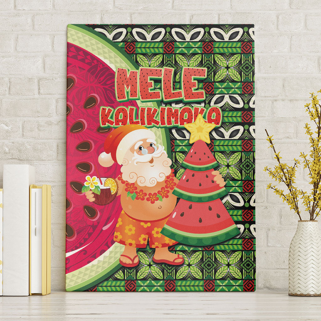 Hawaii Watermelon Mele Kalikimaka Canvas Wall Art Tribal Pacific Pattern with Tropical Funny Santa Claus LT03 Without Frame Multicolor - Polynesian Pride