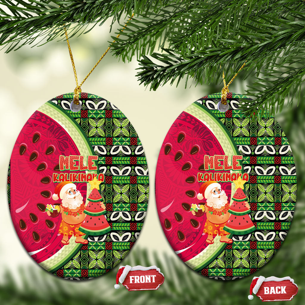 Hawaii Watermelon Mele Kalikimaka Ceramic Ornament Tribal Pacific Pattern with Tropical Funny Santa Claus LT03 Oval Multicolor - Polynesian Pride