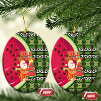 Hawaii Watermelon Mele Kalikimaka Ceramic Ornament Tribal Pacific Pattern with Tropical Funny Santa Claus LT03 Oval Multicolor - Polynesian Pride