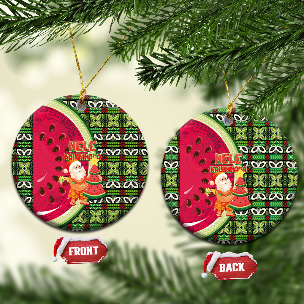 Hawaii Watermelon Mele Kalikimaka Ceramic Ornament Tribal Pacific Pattern with Tropical Funny Santa Claus LT03 Circle Multicolor - Polynesian Pride