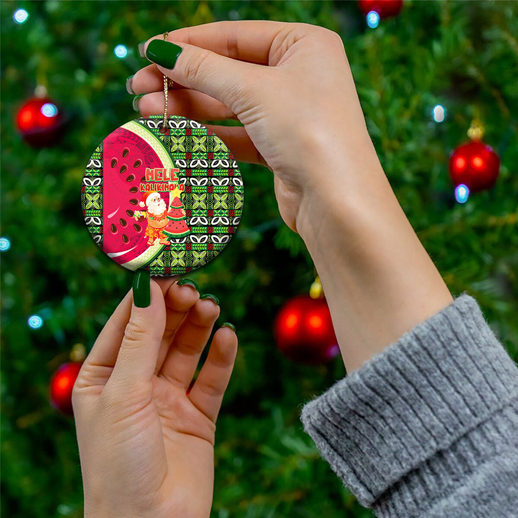 Hawaii Watermelon Mele Kalikimaka Ceramic Ornament Tribal Pacific Pattern with Tropical Funny Santa Claus LT03 - Polynesian Pride