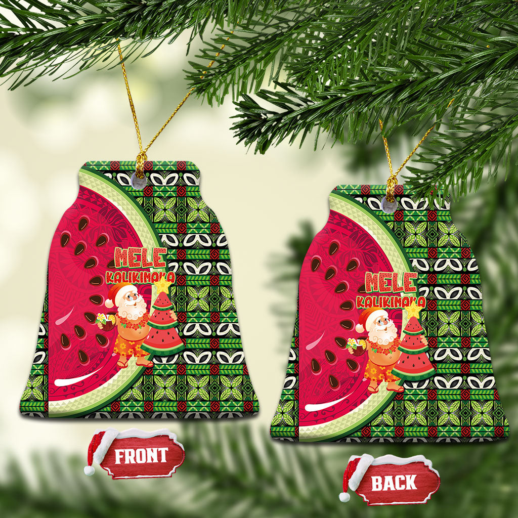 Hawaii Watermelon Mele Kalikimaka Ceramic Ornament Tribal Pacific Pattern with Tropical Funny Santa Claus LT03 Bell Flake Multicolor - Polynesian Pride