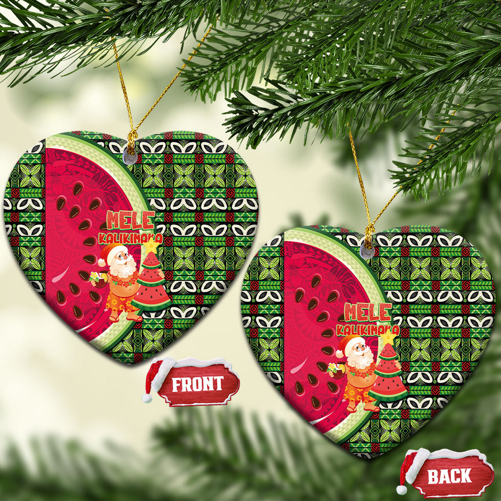 Hawaii Watermelon Mele Kalikimaka Ceramic Ornament Tribal Pacific Pattern with Tropical Funny Santa Claus LT03 Heart Multicolor - Polynesian Pride