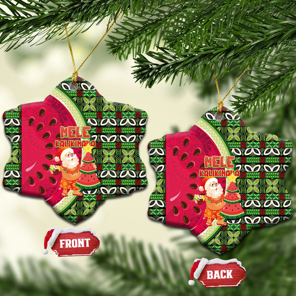 Hawaii Watermelon Mele Kalikimaka Ceramic Ornament Tribal Pacific Pattern with Tropical Funny Santa Claus LT03 Snow Flake Multicolor - Polynesian Pride