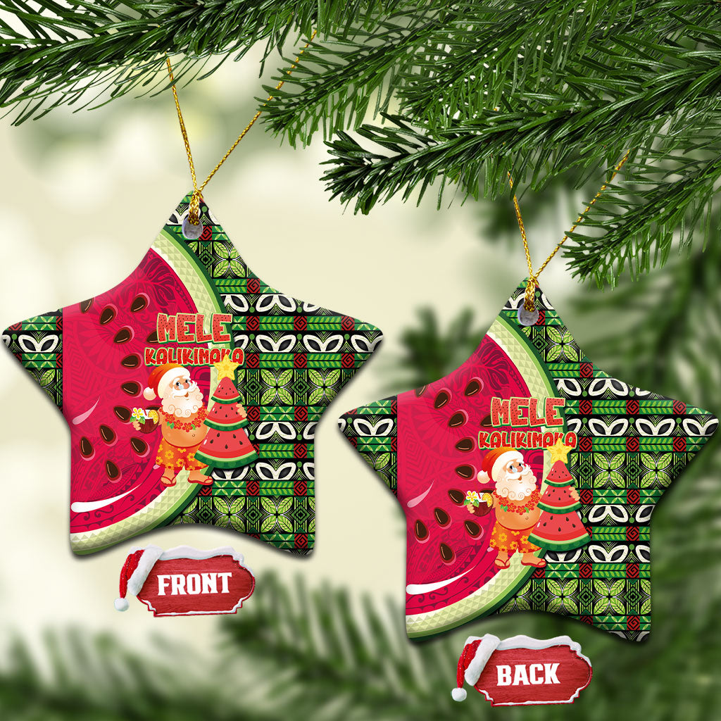 Hawaii Watermelon Mele Kalikimaka Ceramic Ornament Tribal Pacific Pattern with Tropical Funny Santa Claus LT03 Star Multicolor - Polynesian Pride