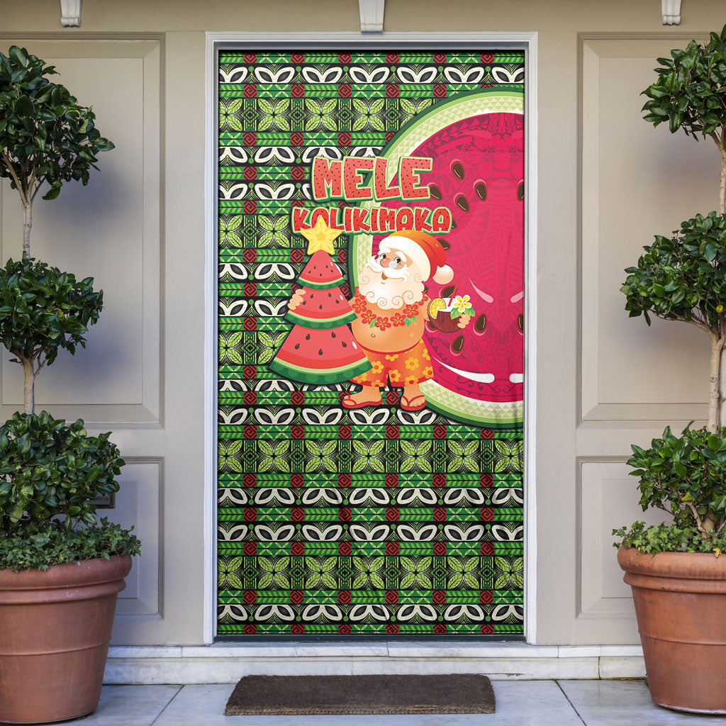 Hawaii Watermelon Mele Kalikimaka Door Cover Tribal Pacific Pattern with Tropical Funny Santa Claus LT03 Multicolor - Polynesian Pride