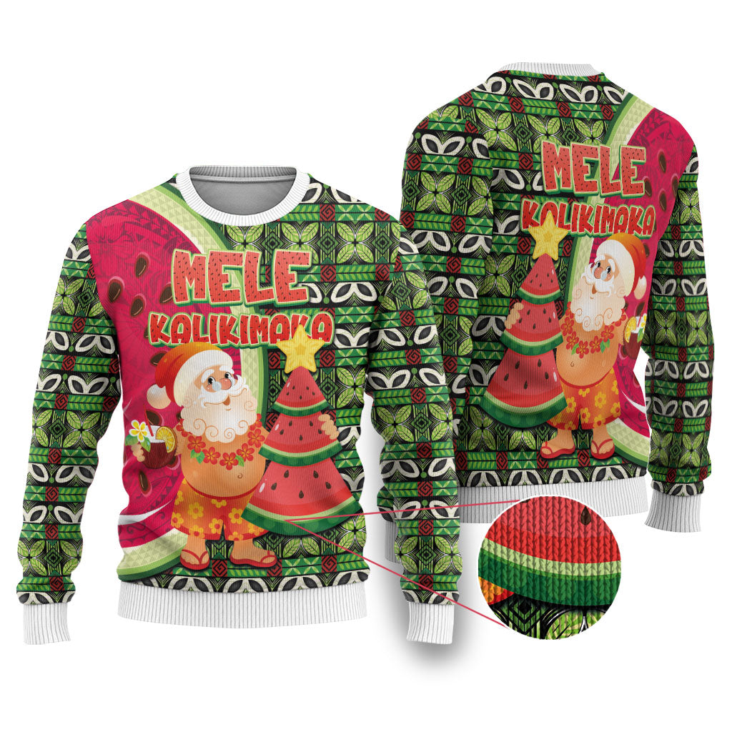 Hawaii Watermelon Mele Kalikimaka Ugly Christmas Sweater Tribal Pacific Pattern with Tropical Funny Santa Claus LT03 Multicolor - Polynesian Pride