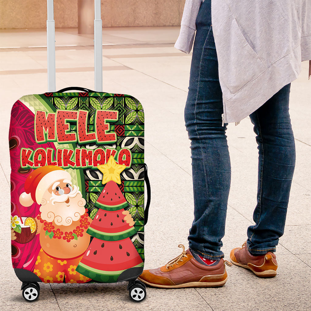 Hawaii Watermelon Mele Kalikimaka Luggage Cover Tribal Pacific Pattern with Tropical Funny Santa Claus LT03 Multicolor - Polynesian Pride