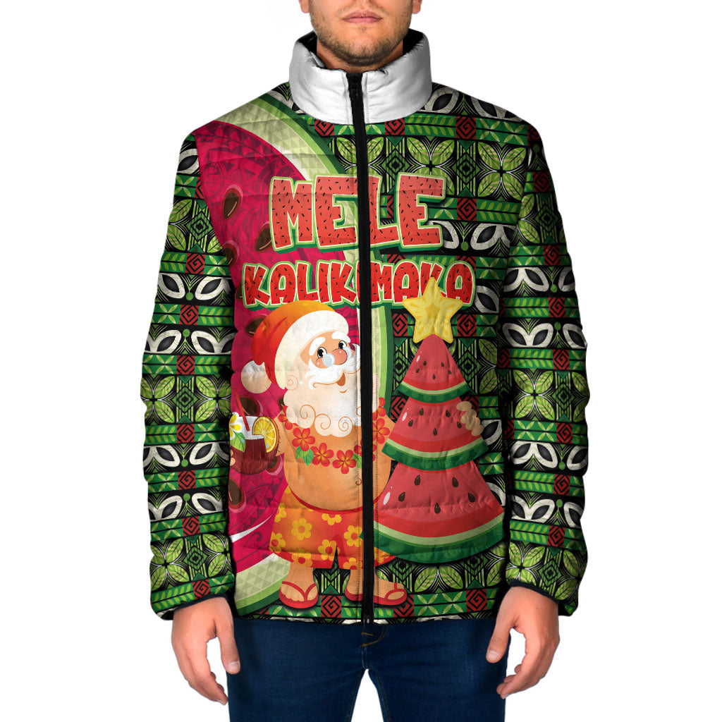 Hawaii Watermelon Mele Kalikimaka Padded Jacket Tribal Pacific Pattern with Tropical Funny Santa Claus LT03 Men Multicolor - Polynesian Pride
