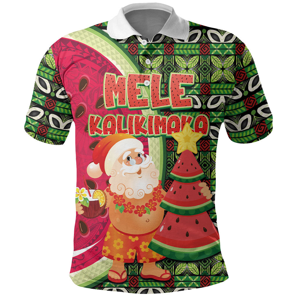 Hawaii Watermelon Mele Kalikimaka Polo Shirt Tribal Pacific Pattern with Tropical Funny Santa Claus LT03 Multicolor - Polynesian Pride