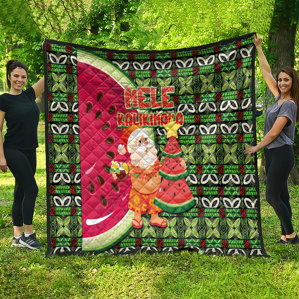 Hawaii Watermelon Mele Kalikimaka Quilt Tribal Pacific Pattern with Tropical Funny Santa Claus LT03 - Polynesian Pride