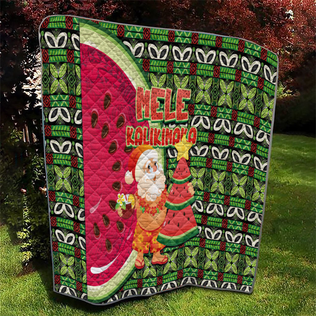 Hawaii Watermelon Mele Kalikimaka Quilt Tribal Pacific Pattern with Tropical Funny Santa Claus LT03 - Polynesian Pride