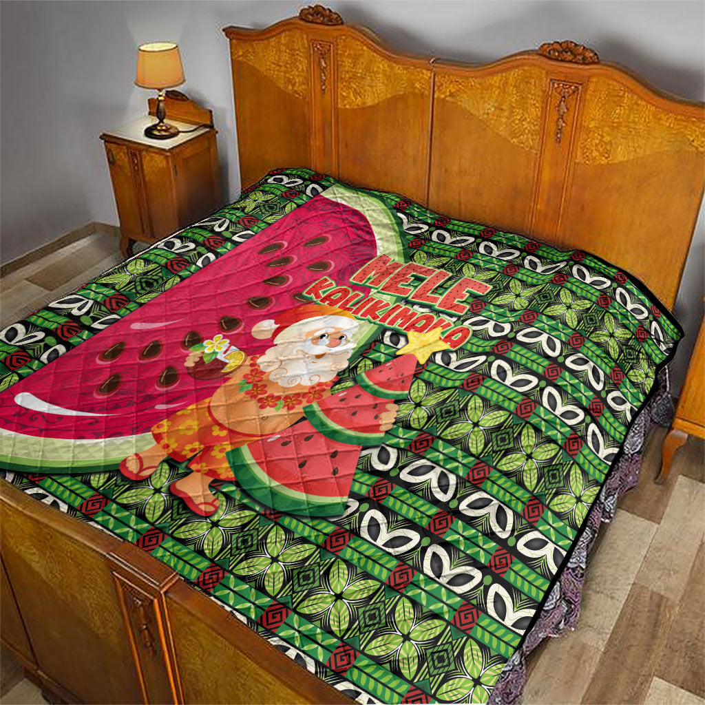 Hawaii Watermelon Mele Kalikimaka Quilt Tribal Pacific Pattern with Tropical Funny Santa Claus LT03 - Polynesian Pride