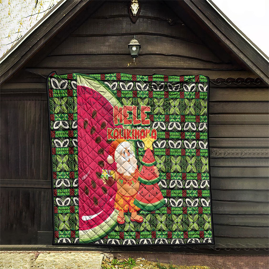 Hawaii Watermelon Mele Kalikimaka Quilt Tribal Pacific Pattern with Tropical Funny Santa Claus LT03 - Polynesian Pride