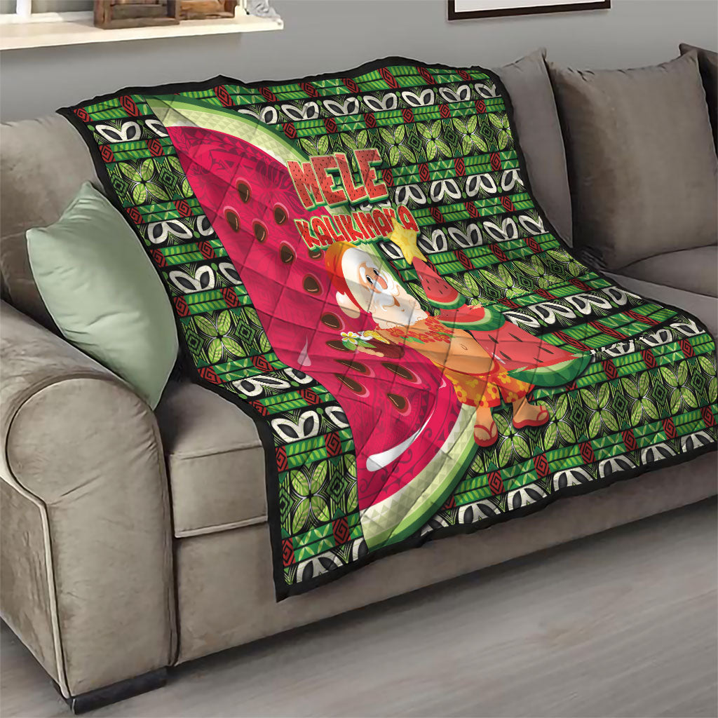 Hawaii Watermelon Mele Kalikimaka Quilt Tribal Pacific Pattern with Tropical Funny Santa Claus LT03 - Polynesian Pride