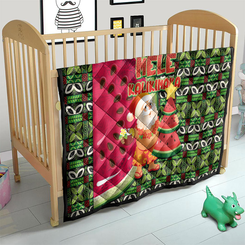 Hawaii Watermelon Mele Kalikimaka Quilt Tribal Pacific Pattern with Tropical Funny Santa Claus LT03 - Polynesian Pride
